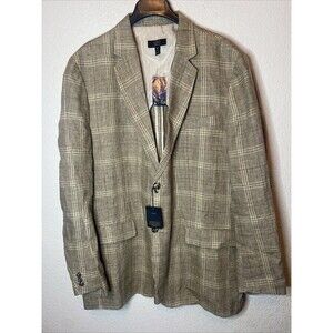 NEW Club Room Luxury Plaid Men 100% Linen 2 Button Blazer Sport Coat Jacket XXL